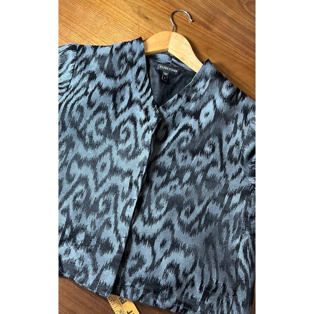 Eileen Fisher Silk Blend Ikat Cropped Jacket Cardigan Open Front S